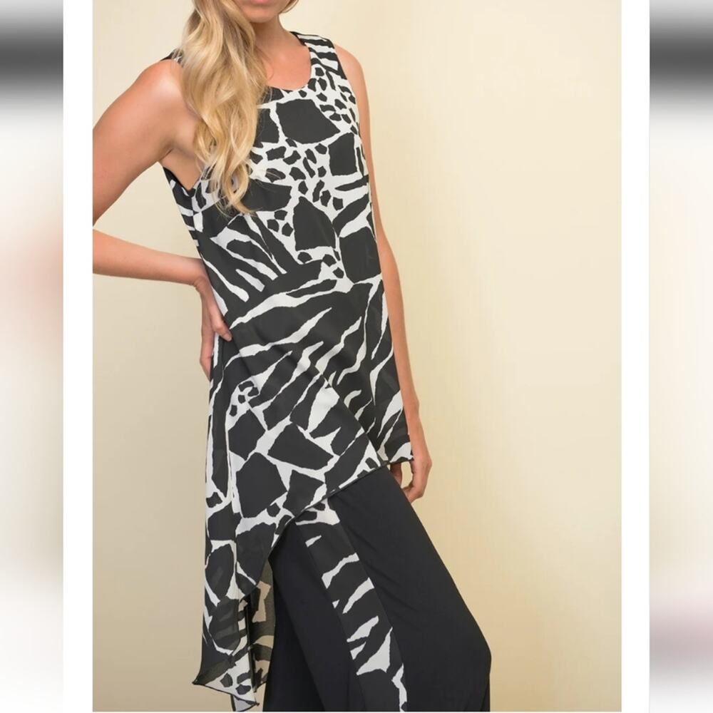 Joseph Ribkoff Jumpsuit Women's Size 8 Black‎ Vanilla Layered Flowy Animal Print - Picture 3 of 11